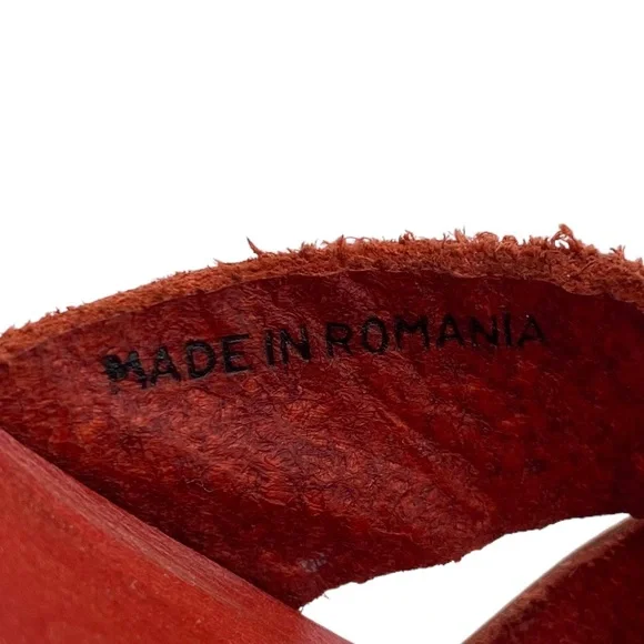Swedish Hasbeens Sandal Red Leather Clog Bow Buckle Wood Size 8.5 - Picture 13 of 15